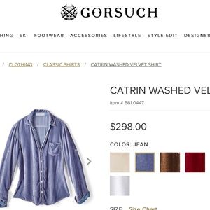 Never worn, new with tags jean colored Gorsuch velvet shirt